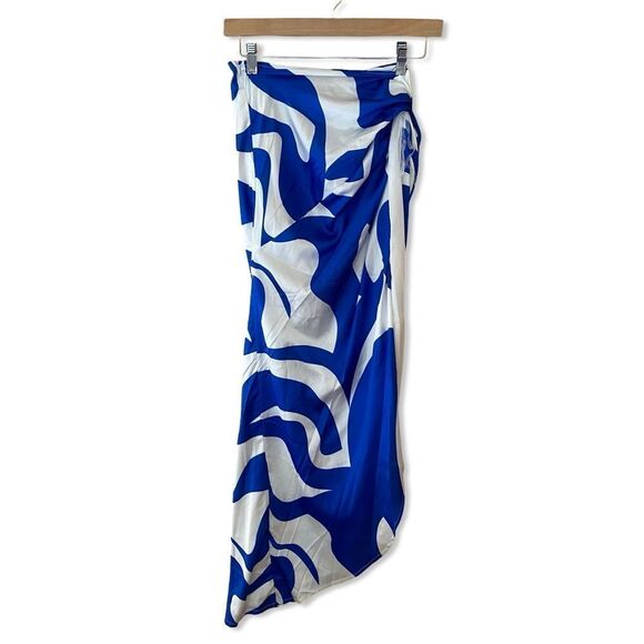 NWT SNDYS Kai Skirt Blue Swirl print sarong style high slit resort Revolve M - Picture 6 of 12